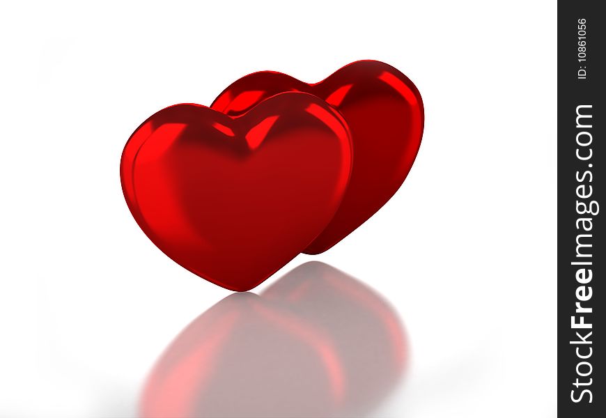 3D two glossy hearts with white background