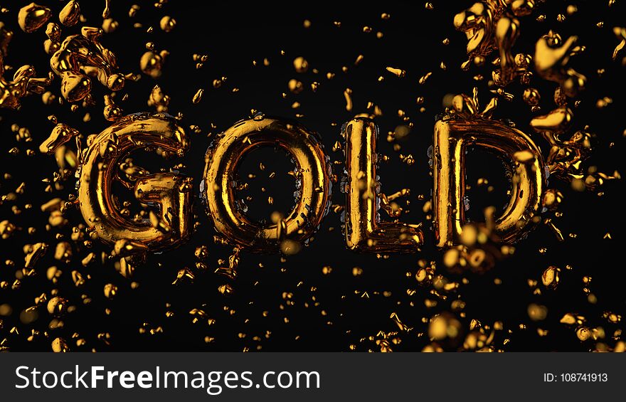 Gold Textured Text Gold With Liquid Drops, Black Background