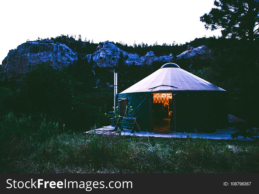 Black And Grey Canopy Tent Near Rocky Mountains