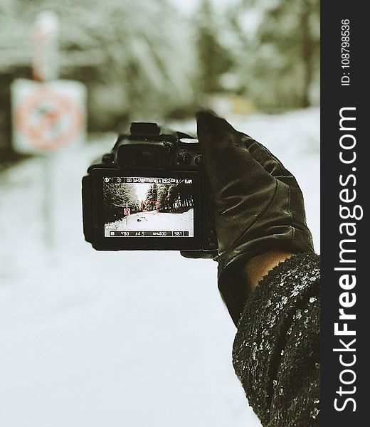 Close-up Photo Of Person Holding Black Camera