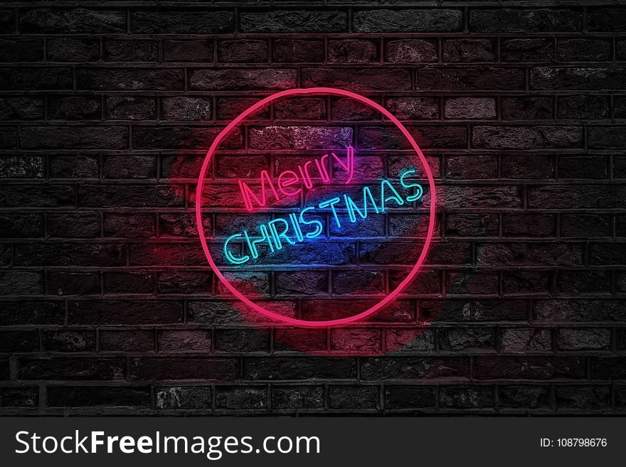 Turned On Red And Blue Merry Christmas Neon Sign