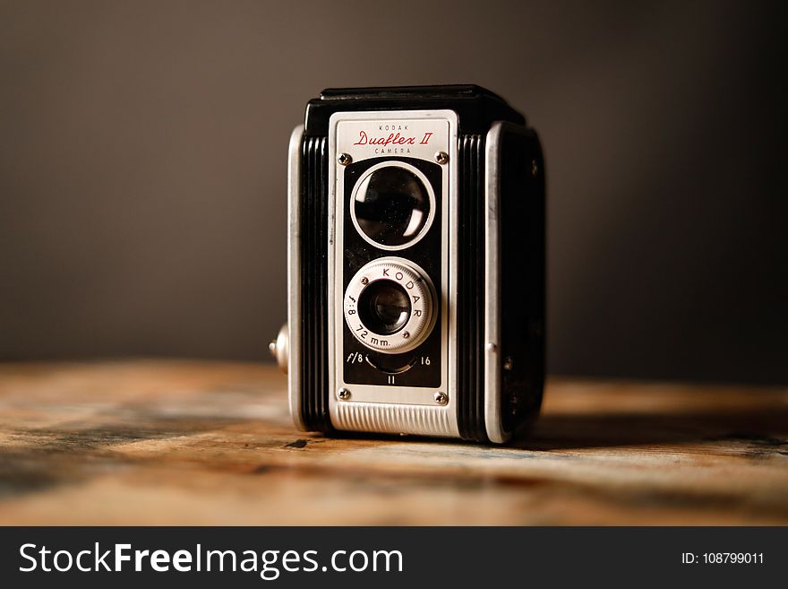 Gray and Black Vintage Camera