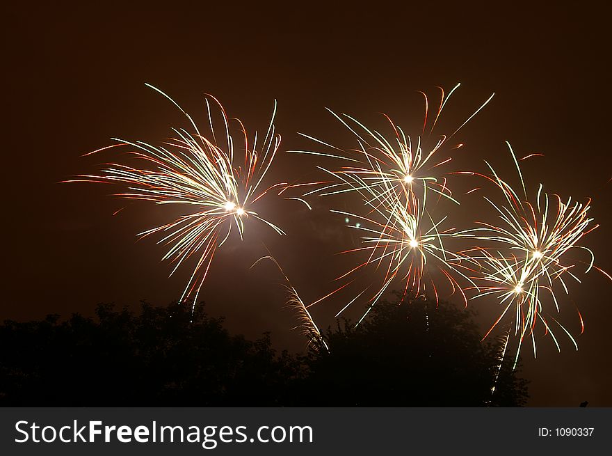 Flve multi-coloured fireworks. Flve multi-coloured fireworks