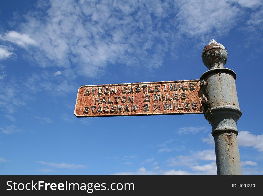 Old English road sign in Northumberland