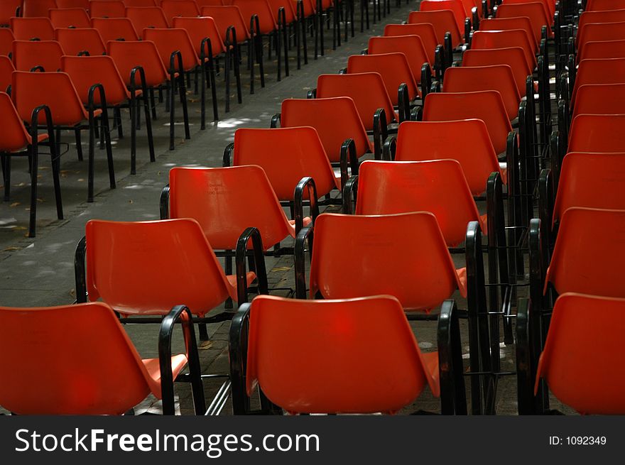 Empty seats in a city square