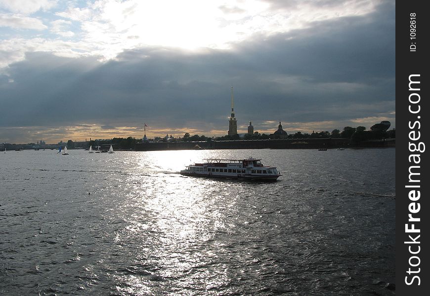 Neva river and the Peter and Pauls' fortress in the evening. Neva river and the Peter and Pauls' fortress in the evening