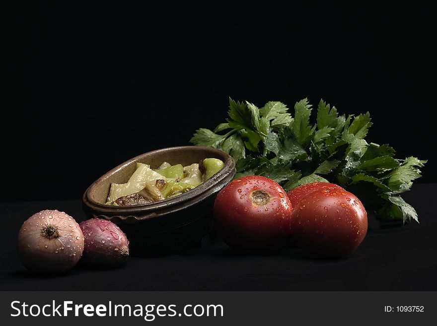 Still life of vegetables with flavoring