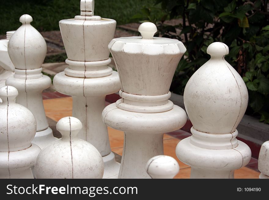 Giant chess set outside in a hotel. Giant chess set outside in a hotel