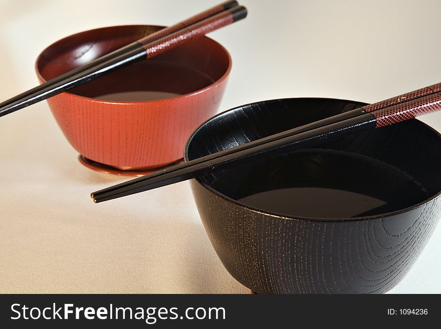 Japanese bowls with chopsticks