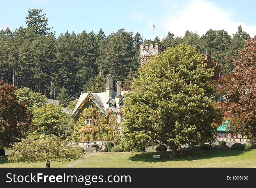 Canadian Flag flying on a castle. Canadian Flag flying on a castle