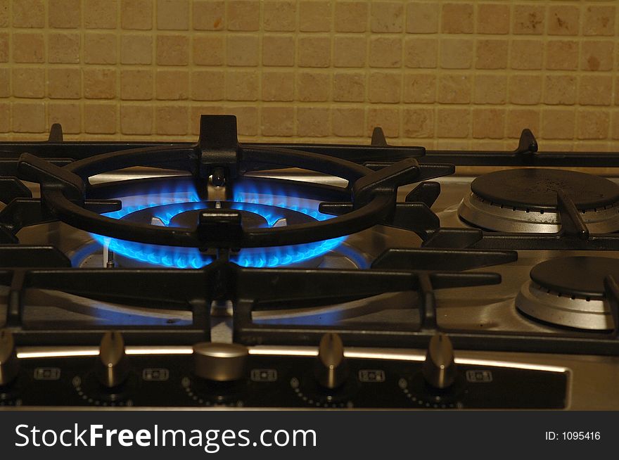 A gas hob with flame