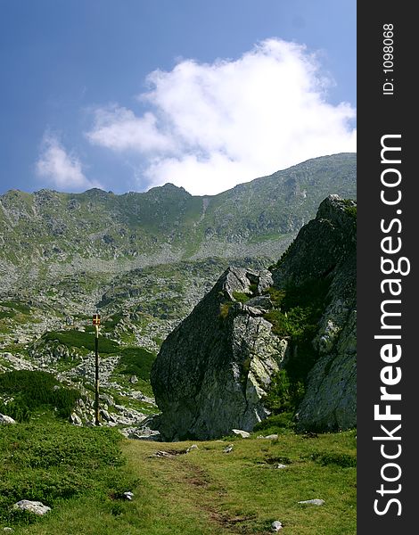 Marked mountain trail in Retezat mountains - Romania