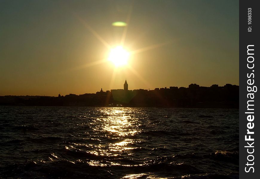 a sundown view of the Bosphorus in Istanbul