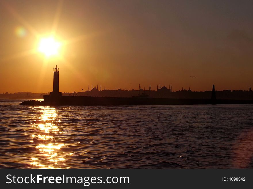 a sundown view of the Bosphorus in Istanbul