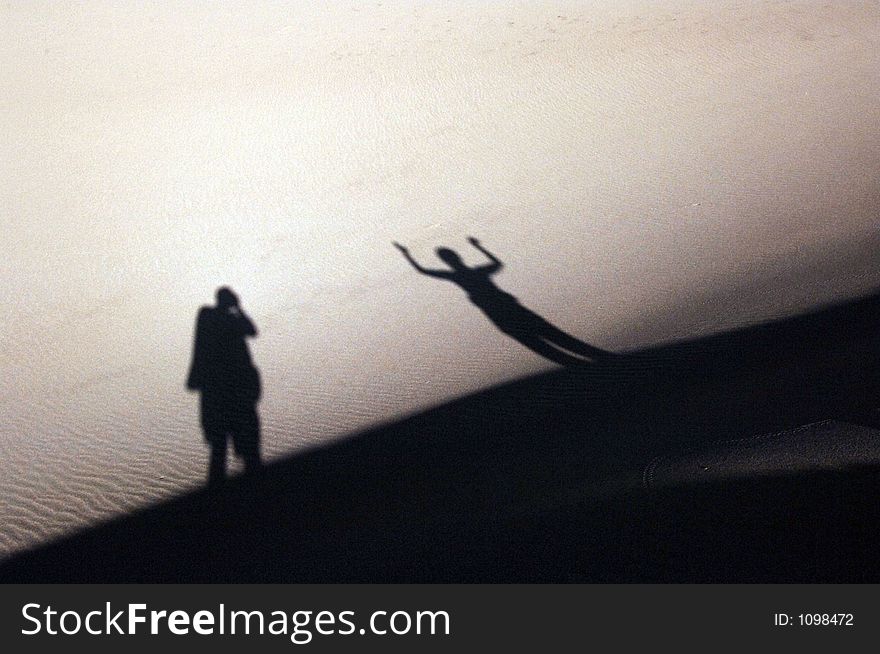 Shadow of two people on Great Sand Dunes, Colorado. Shadow of two people on Great Sand Dunes, Colorado