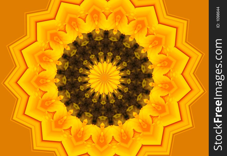 Vivid Yellows and Oranges set off by a touch of brown make this a stunning kaleidescope. Vivid Yellows and Oranges set off by a touch of brown make this a stunning kaleidescope.