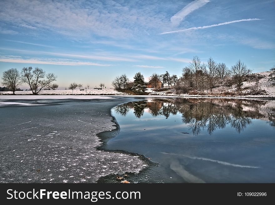Reflection, Water, Sky, Winter