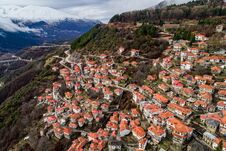 Aerial View Of The Village Metsovo In Epirus, Northern Greece Stock Photo