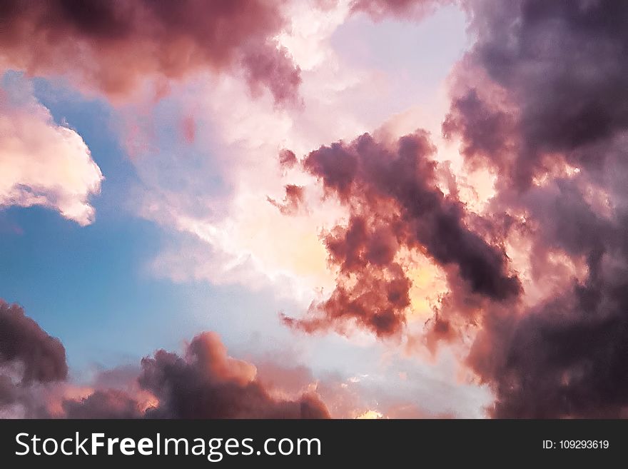 Down Angle Photography of Red Clouds and Blue Sky