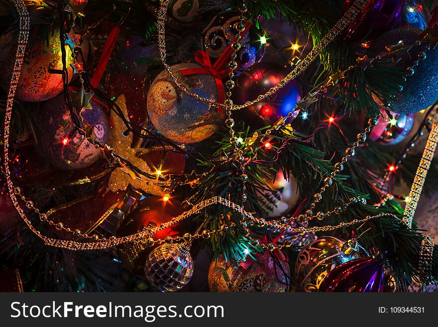 Christmas Lights And Decorations On Tree