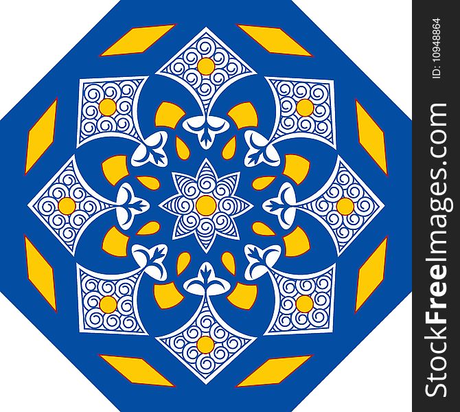 Blue-yellow ancient oriental ornament