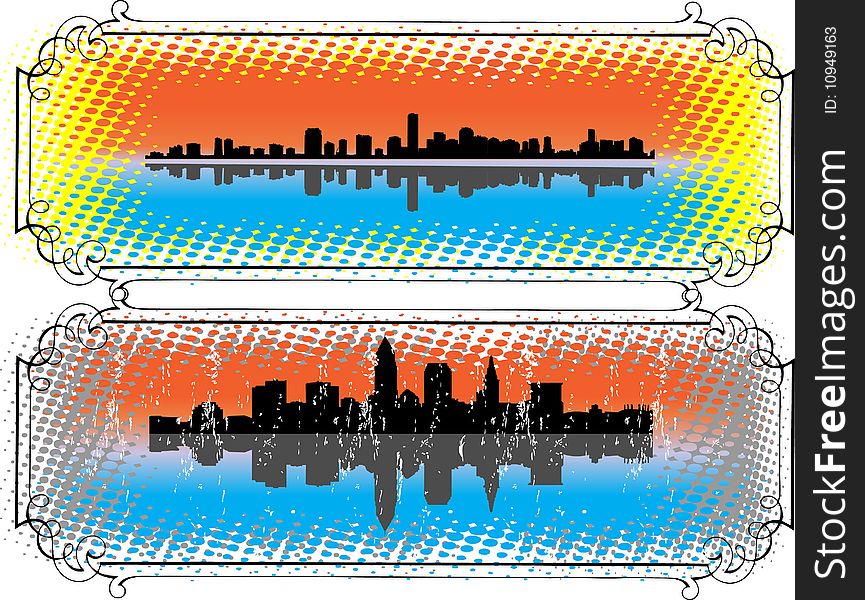 Abstract City Skyline and Silhouettes