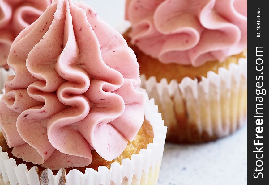 Brown Cupcake With Pink Icing Macro Photographyu