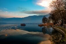 Sunset Over Ioannina City And Lake Pamvotis. Seafront Street For Royalty Free Stock Photo