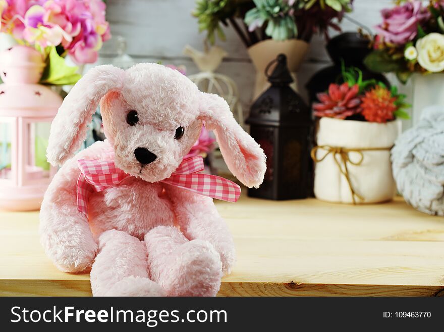 Teddy bear and beautiful interior decoration with different home related objects. Teddy bear and beautiful interior decoration with different home related objects