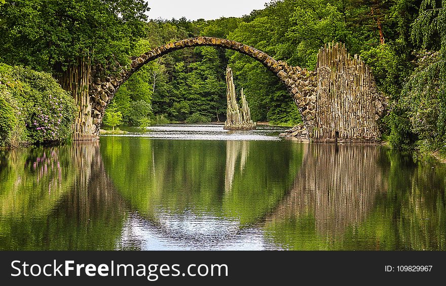 Reflection, Nature, Water, Bridge