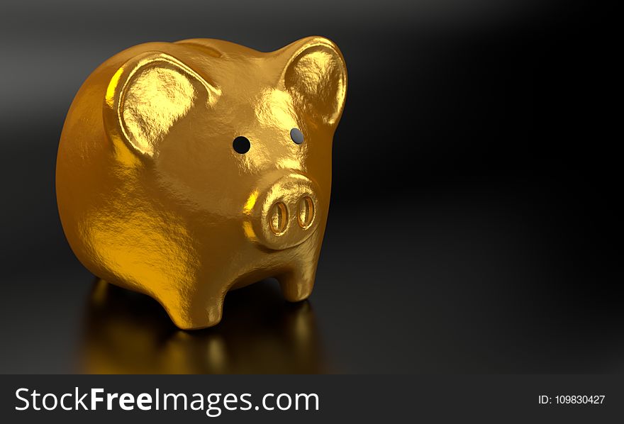 Gold, Close Up, Metal, Piggy Bank