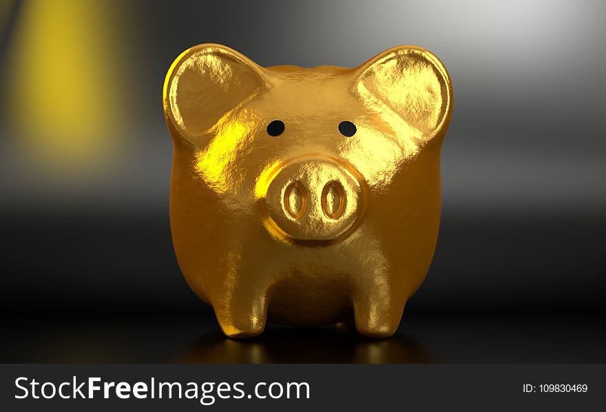 Piggy Bank, Snout, Gold, Saving