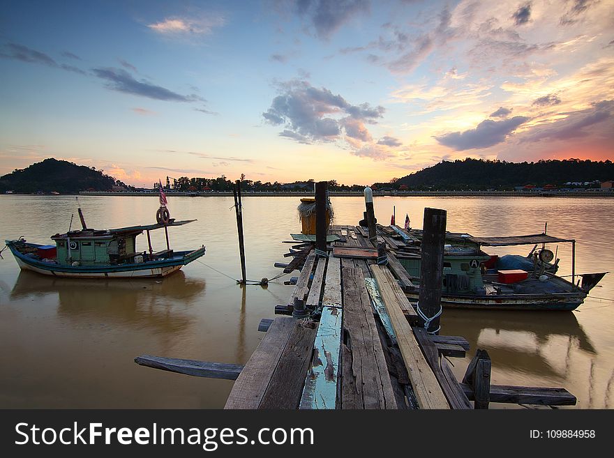 Boats, Clouds, Dock