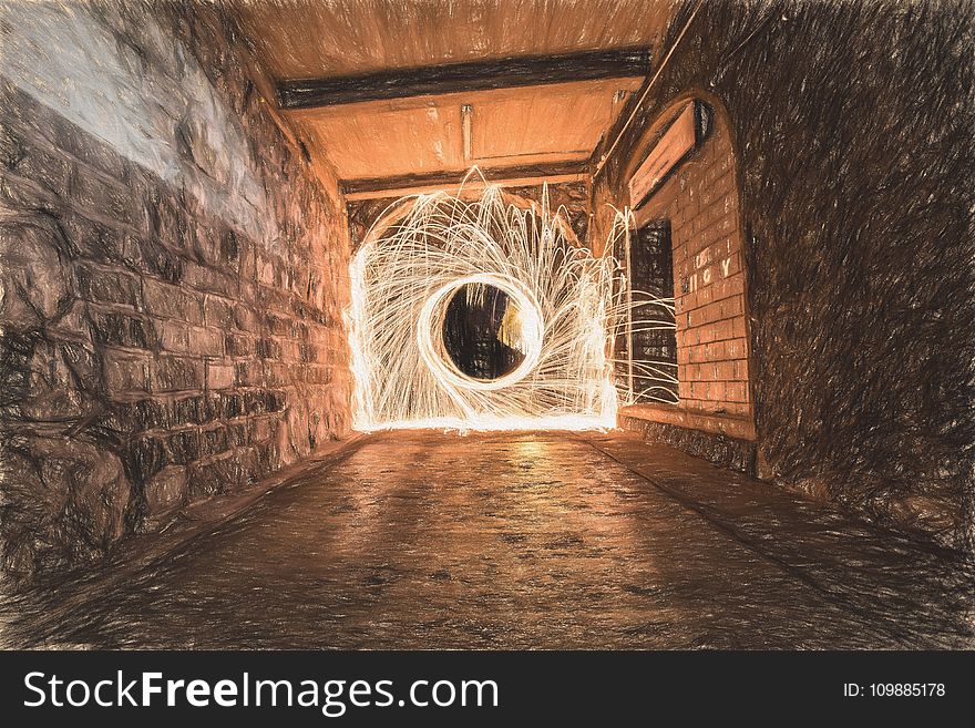 Sparks In Tunnel During Daytime In Time Lapse Photography