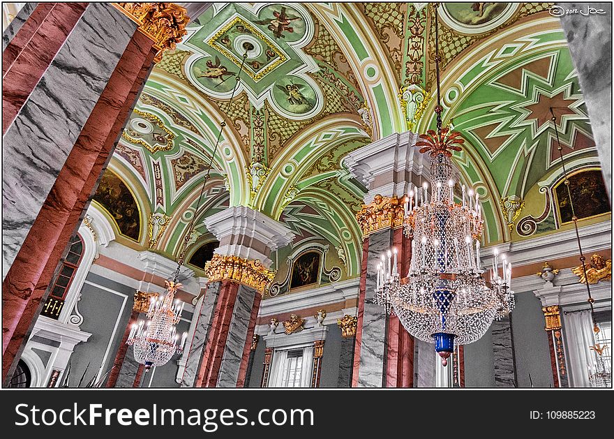 Black Metal Framed Glass Chandelier in a Building