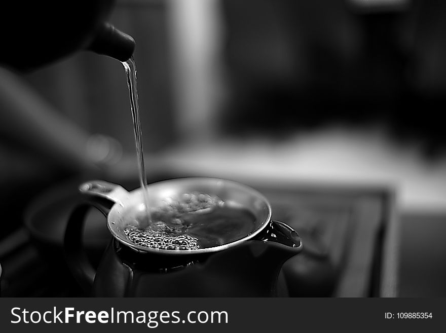 Gray Scale Photo Teapot and Tea Glass