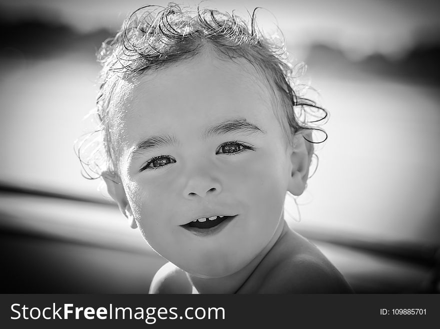Baby Girl Smiling Grayscale Photo