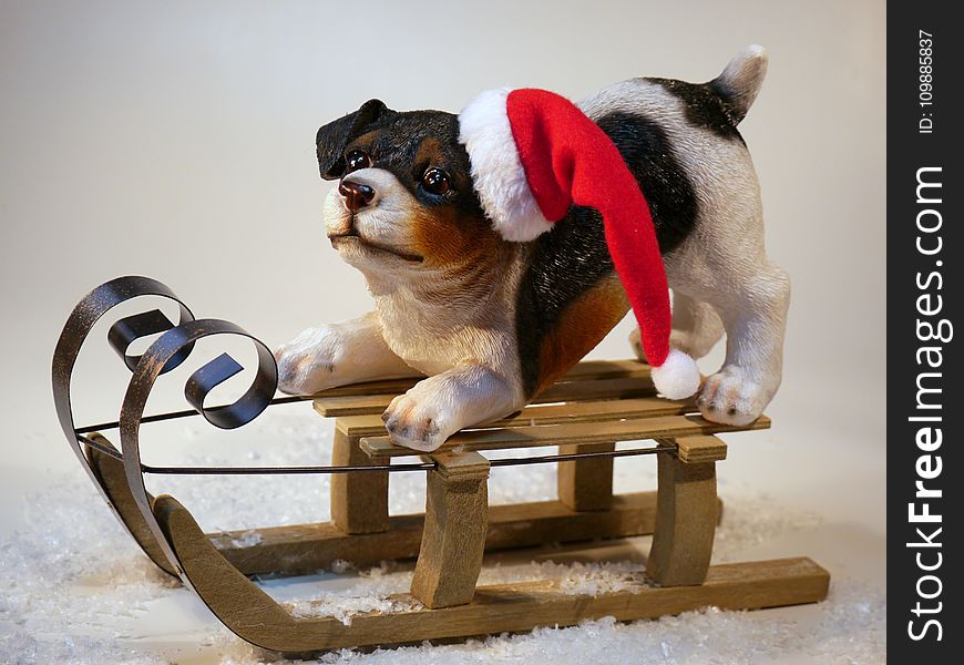 Dog on Wooden Sled Figure