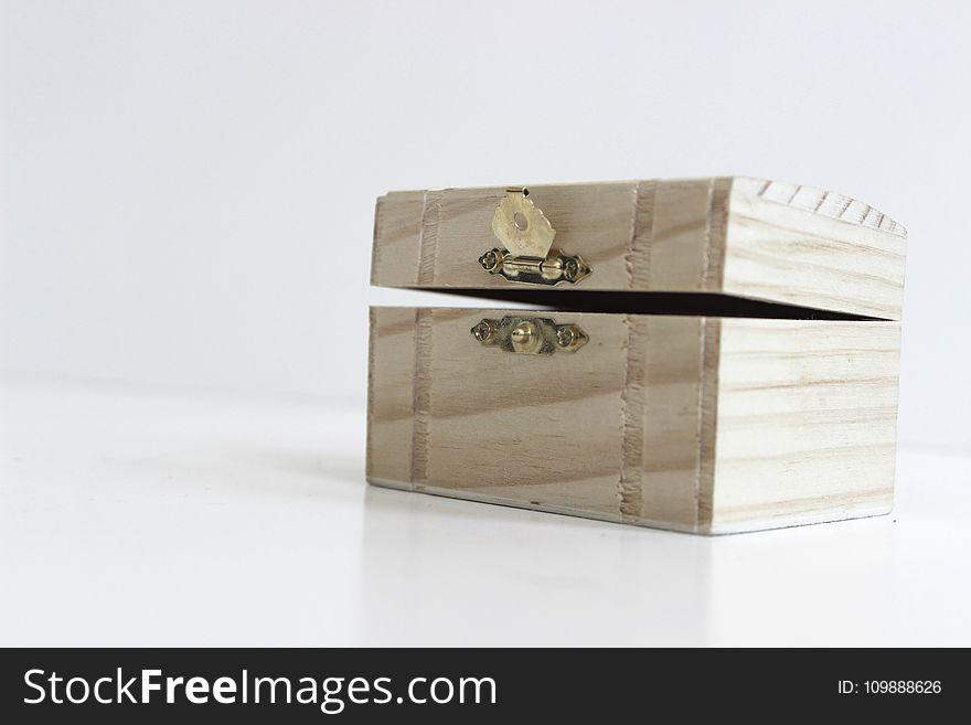 Beige Wooden Chest Trunk on White Surface