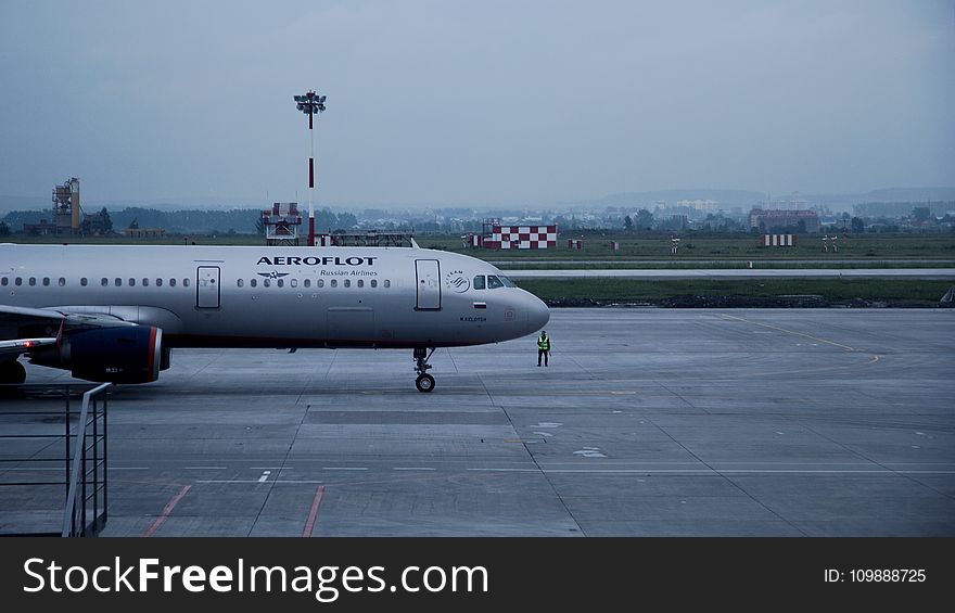 White Aeroflot Passenger Plane on Airport