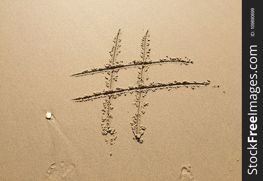 Beach, Footprint, Hashtag