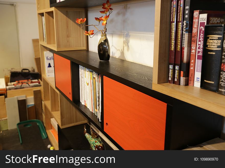 Books, Bookshelves, Cabinet