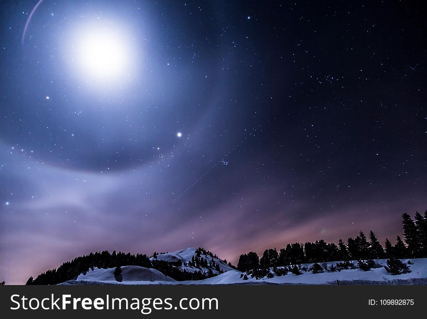 Scenic View Of Mountains Against Sky At Night