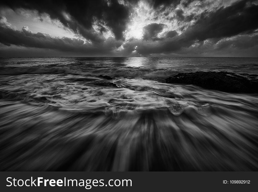 Beach, Black-and-white, Dramatic