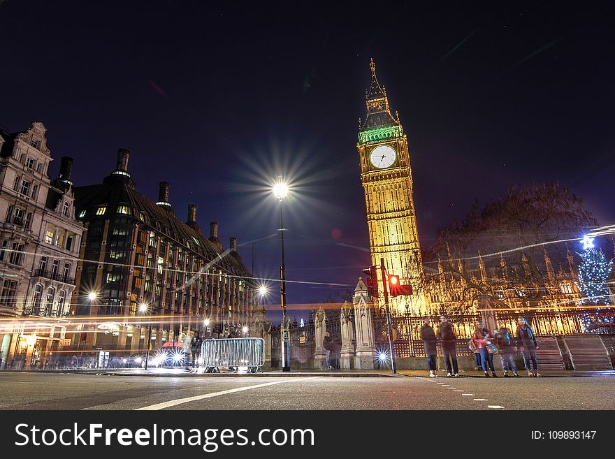 Low Angle View Of Illuminated Tower At Night