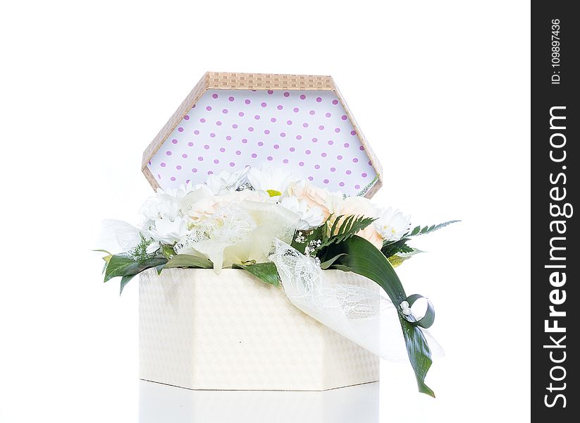 White Flowers Inside Gift Box