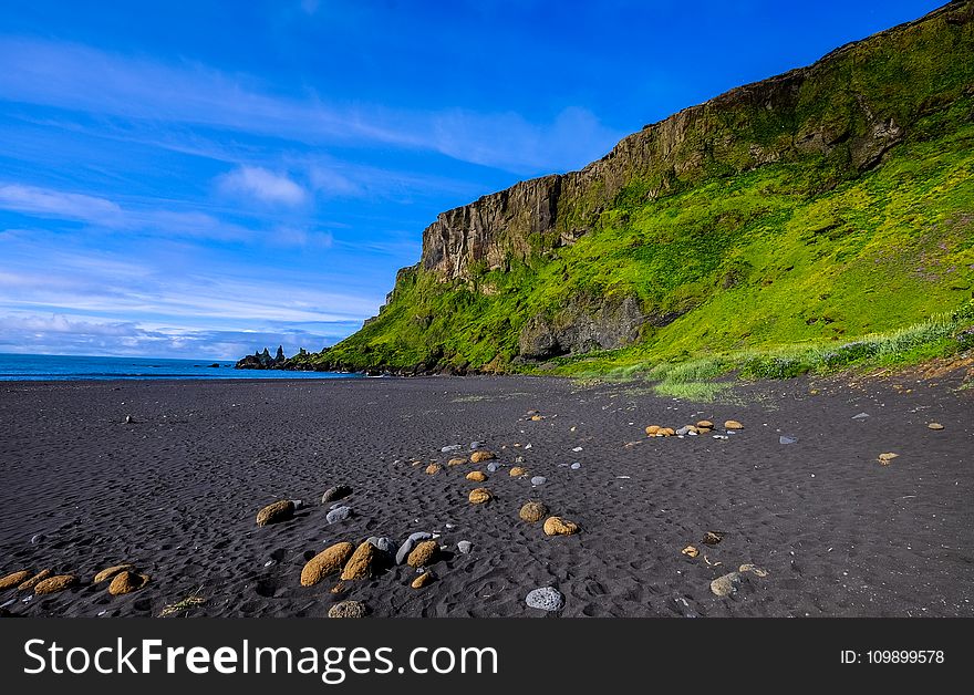 Beach, Blue, Cliff