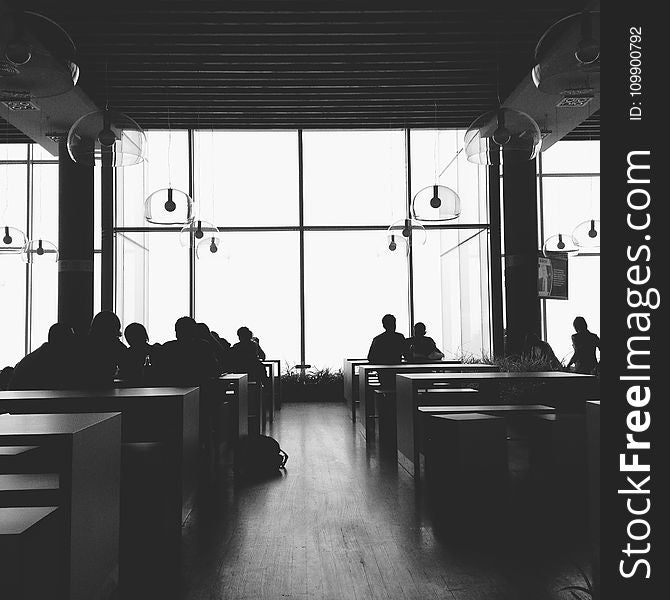 Black-and-white, Cafeteria, Chat