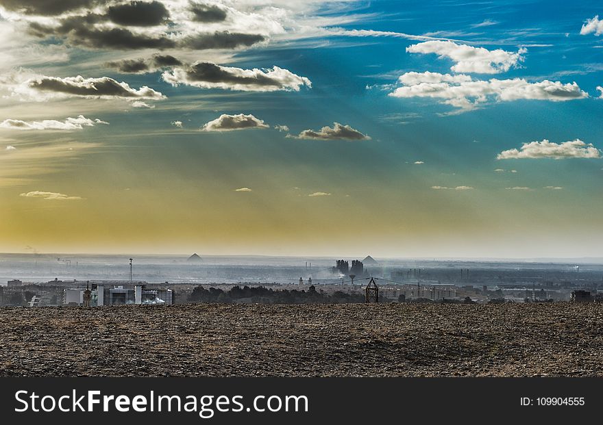 Desert Under Sunny Cloudy Blue Sky