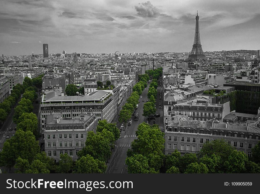 Aerial Shot If Eiffel Tower Paris Skyline